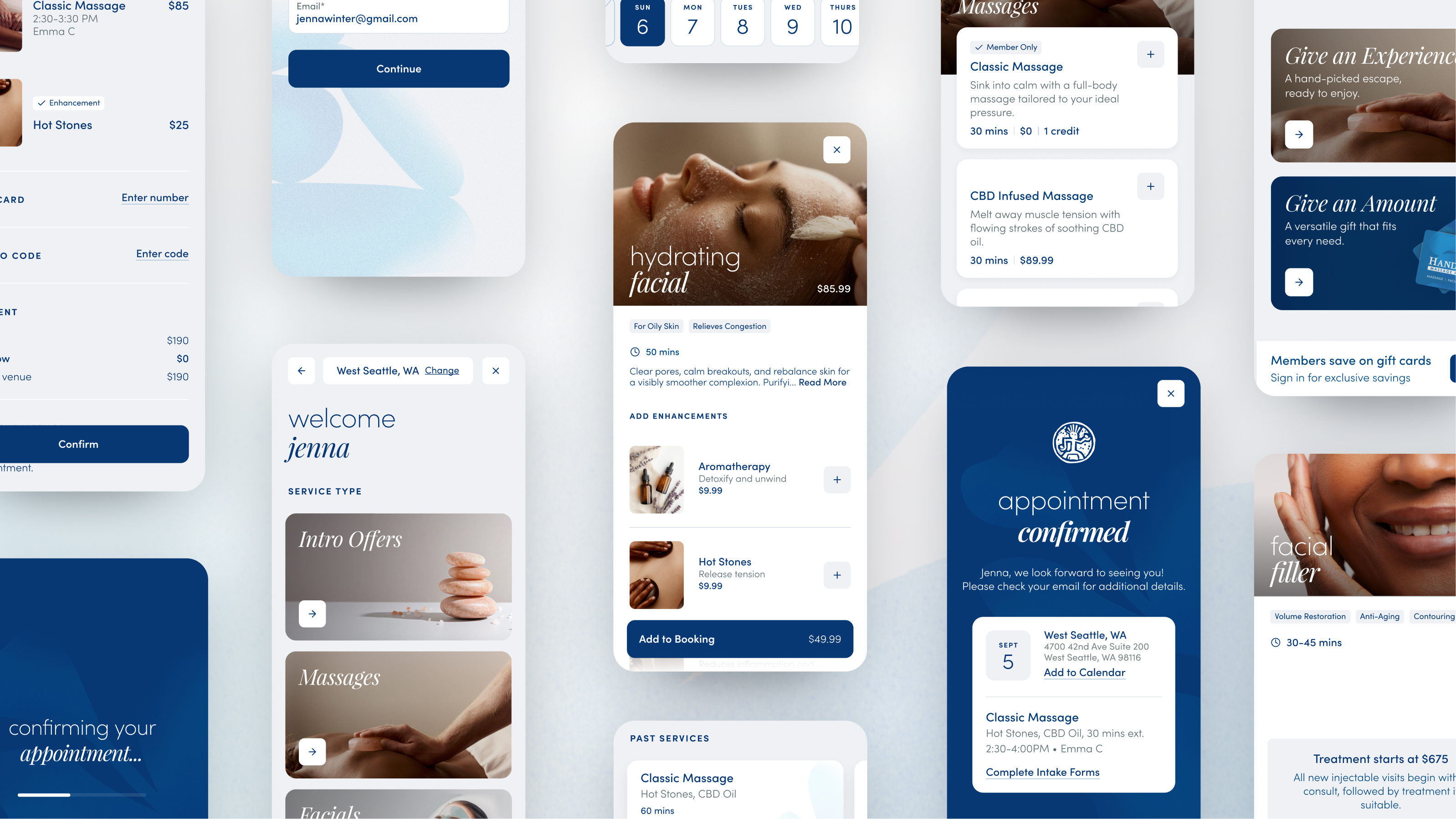 Hand and Stone full product screens