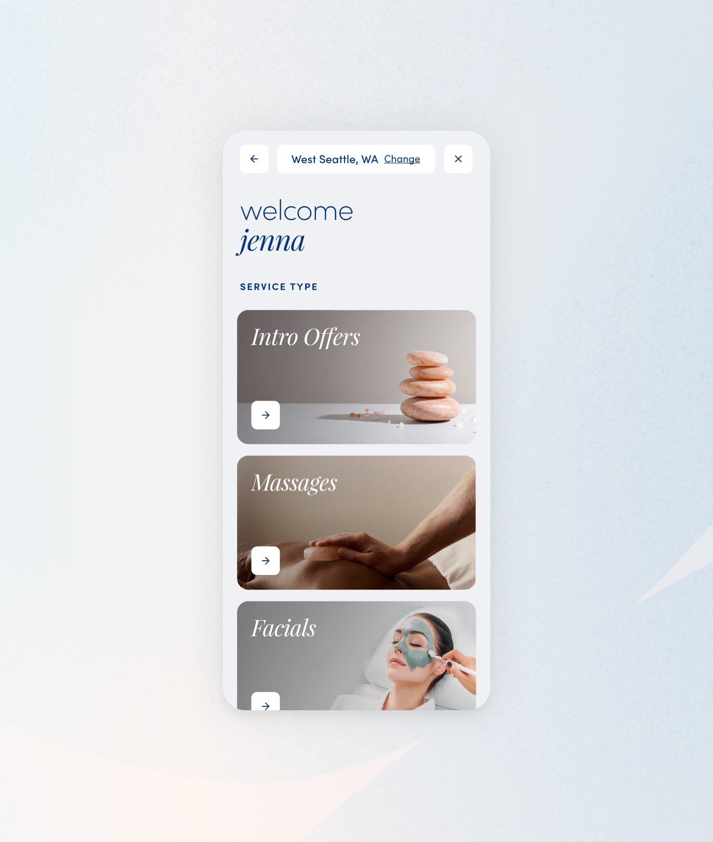 Booking flow app screen